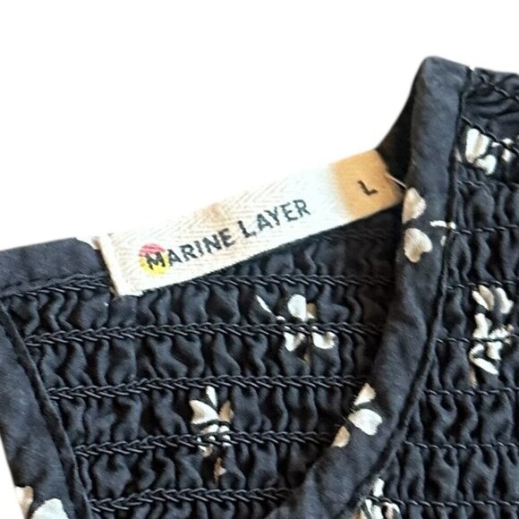 Marine Layer Grey Floral Print Long Sleeve Shirt Fit & Flare Smocked Size Large - Picture 12 of 12